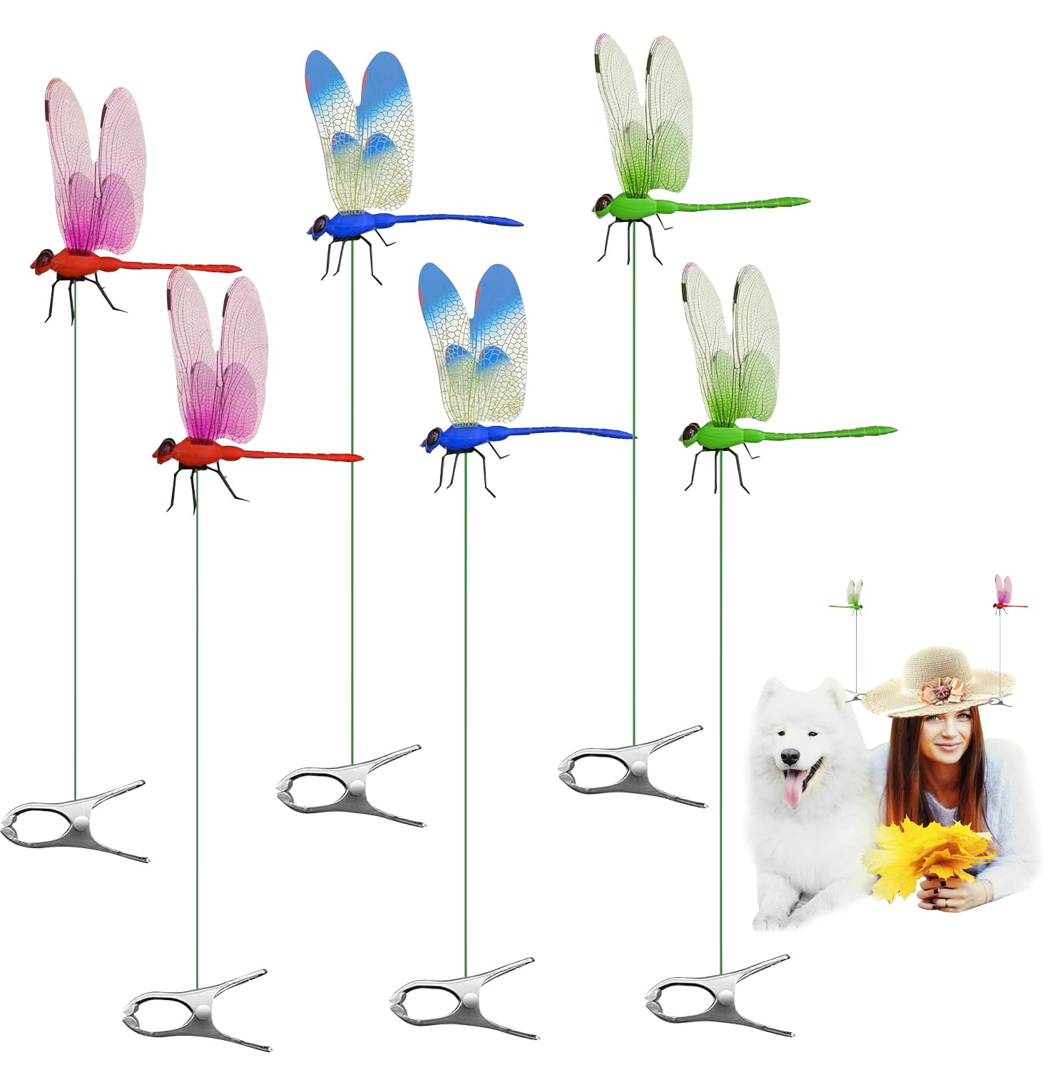3 Pack Dragonfly Clip,Fake Dragonflies, Humming Bird Stakes Fake, Plastics Dragonfly for Garden Stakes Decor Yard Ornaments for Hat,Deer and Horse,Fly Scare Devices for Indoor Outdoor — view 11