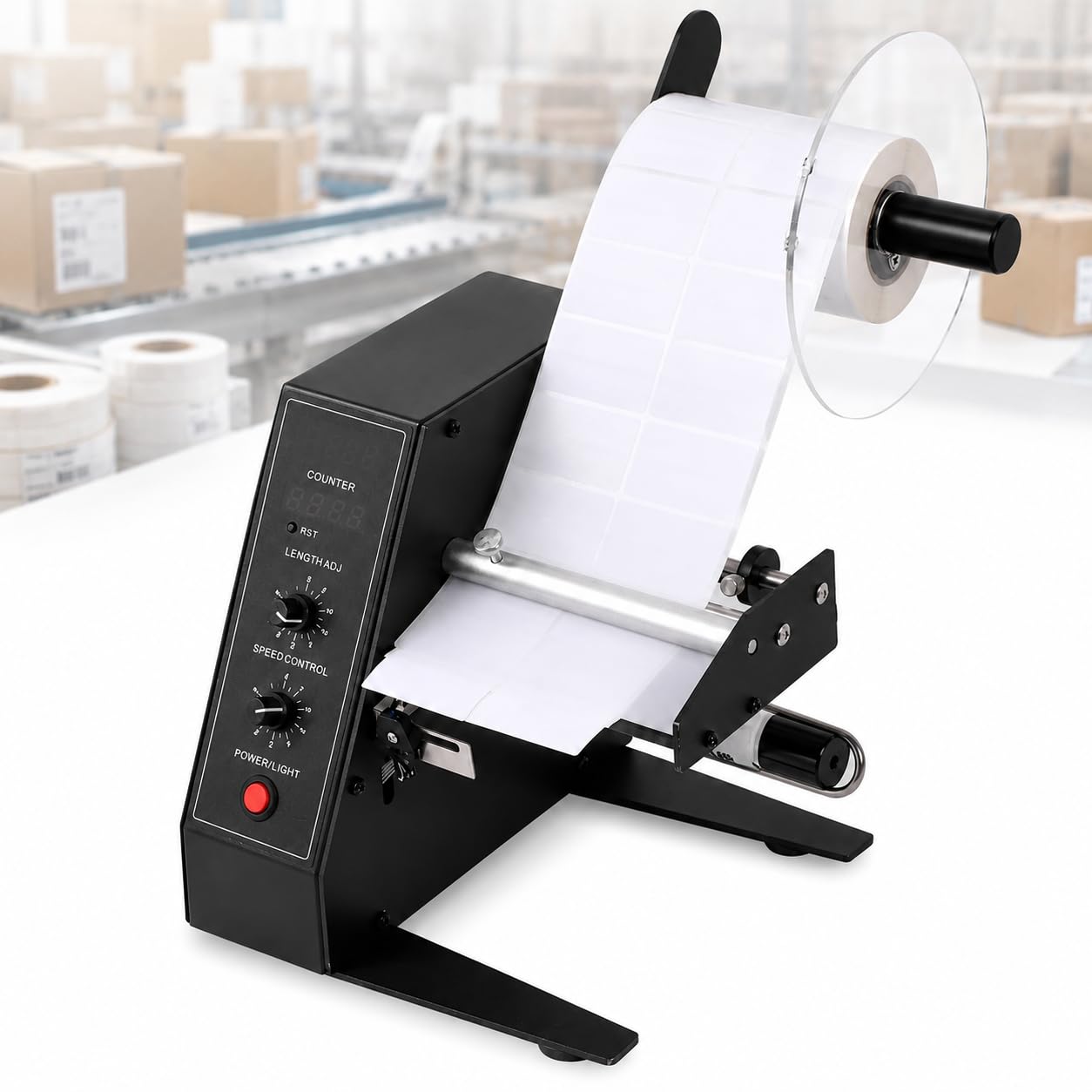 TsoLay Electric Label Peeling Machine, Automatic Label Dispenser with Baffle, 0-999999 Auto Counting & Label Width 5-140mm, Speed & Length Adjustable, for Separating Self-Adhesive/PET/PVC Labels