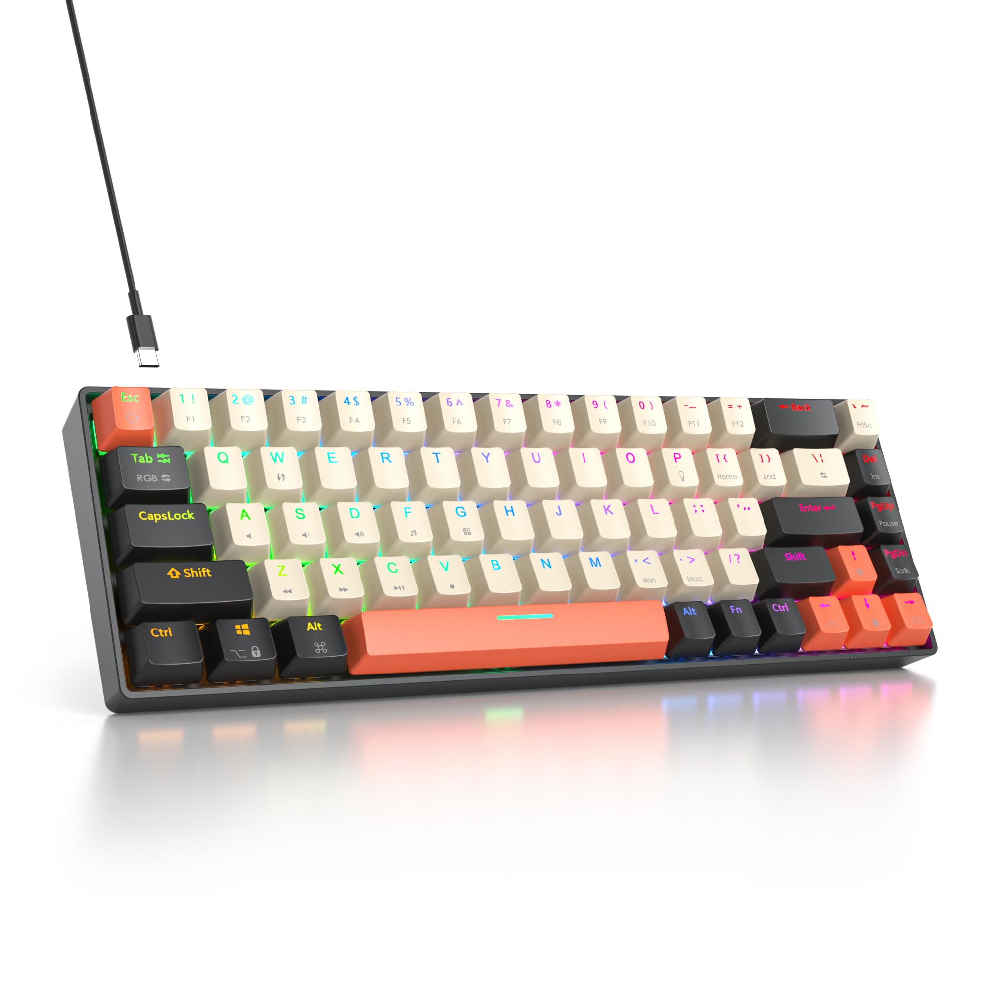 SbocKeeb 60% Tastiera da Gioco Meccanica, 68 Tasti Compatto Tastiera Gaming 65 Percento TKL Retroilluminata RGB, Anti-ghosting, Layout QWERTY Americana per PC, Mac, PS4