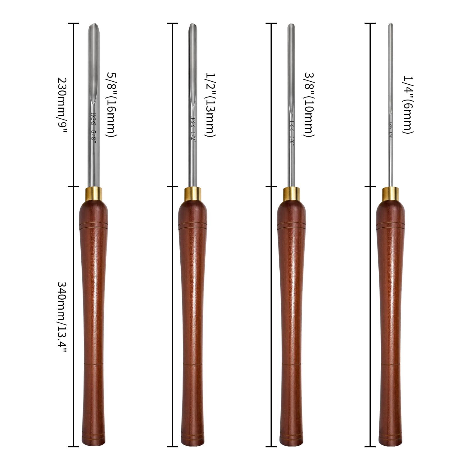 4 Stück Drechseleisen Set, HSS Drechselmesser im Holzkoffer, Drechselwerkzeug für Holz, 6mm,10mm,13mm und 16mm Meißel für Holzdrehen