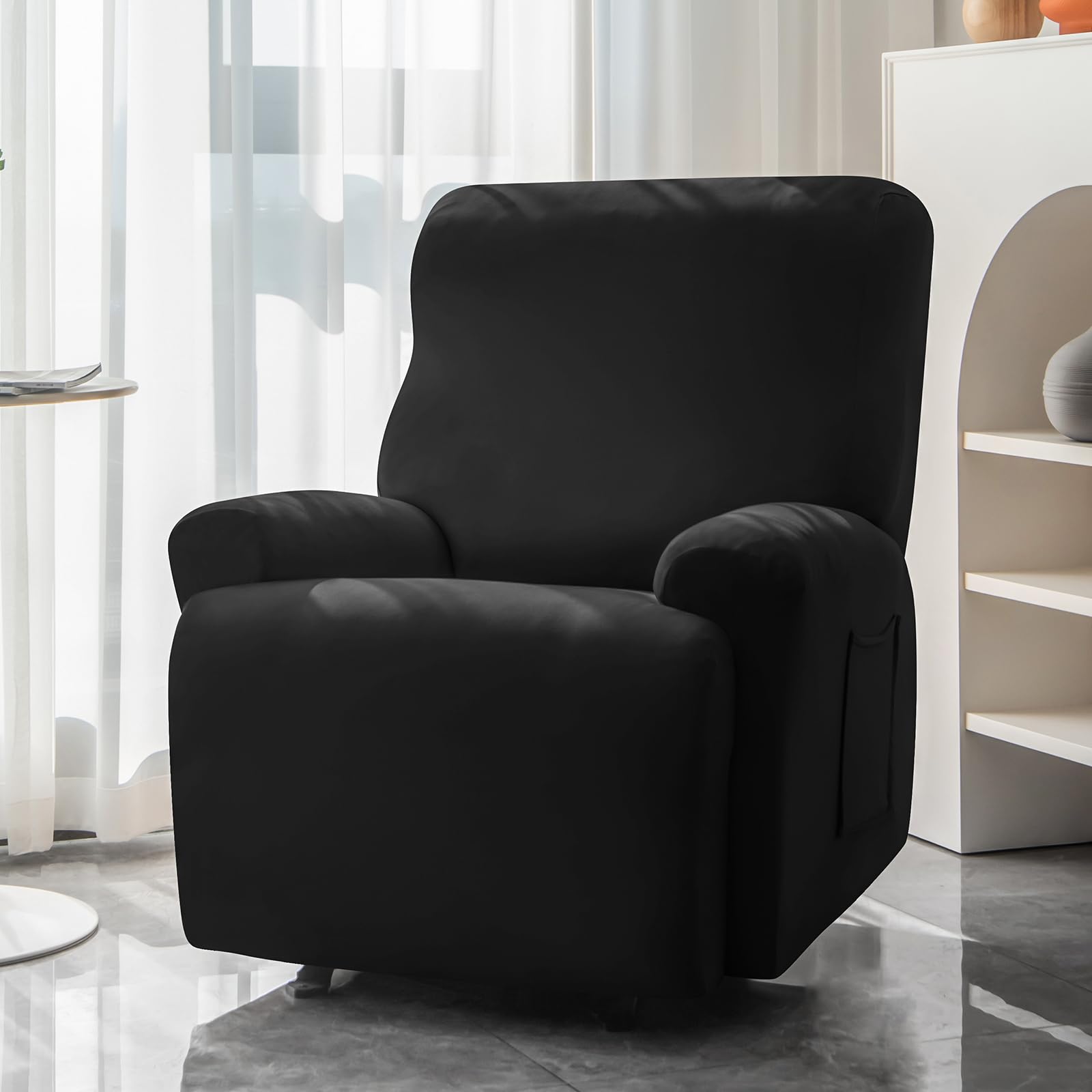 Alishomtll 4 Pieces Recliner Chair Covers, Stretch Recliner Sofa Covers with 2 Side Pockets - Image 2