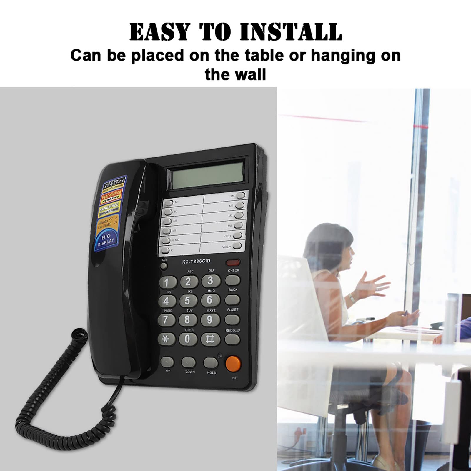 SYH&AQYE Telefono con Filo, DTMF/FSK Identificazione Automatica a Doppia modalità Telefono da Parete Desktop, Filtro Automatico delle Chiamate Visualizzazione della Data in Tempo Reale Telefono Fisso