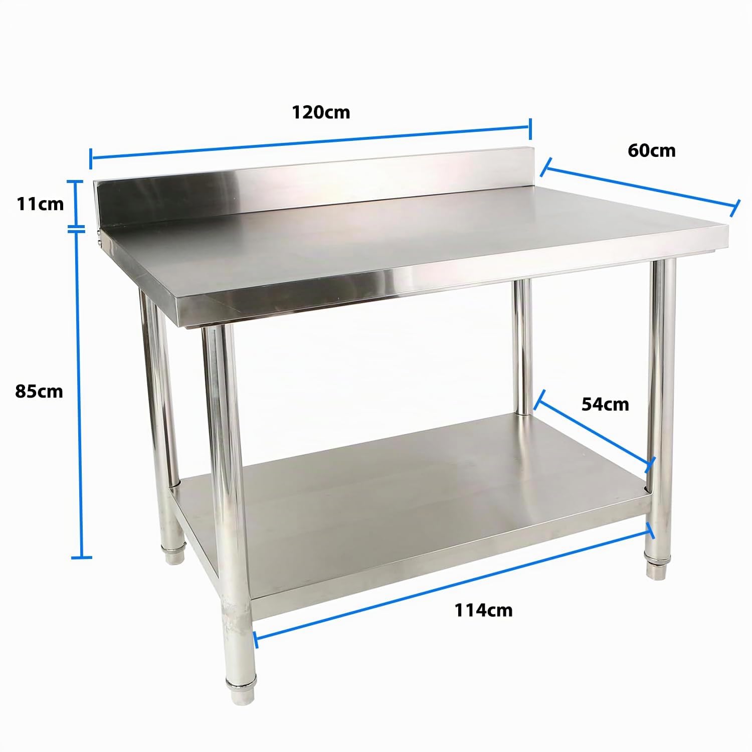 Mesa de trabajo de cocina de acero inoxidable - 120 x 85 x 60 cm con borde - Mesa de gastronomía con capacidad de carga hasta 250 kg - Mesa de cocina de acero inoxidable para gastronomía con