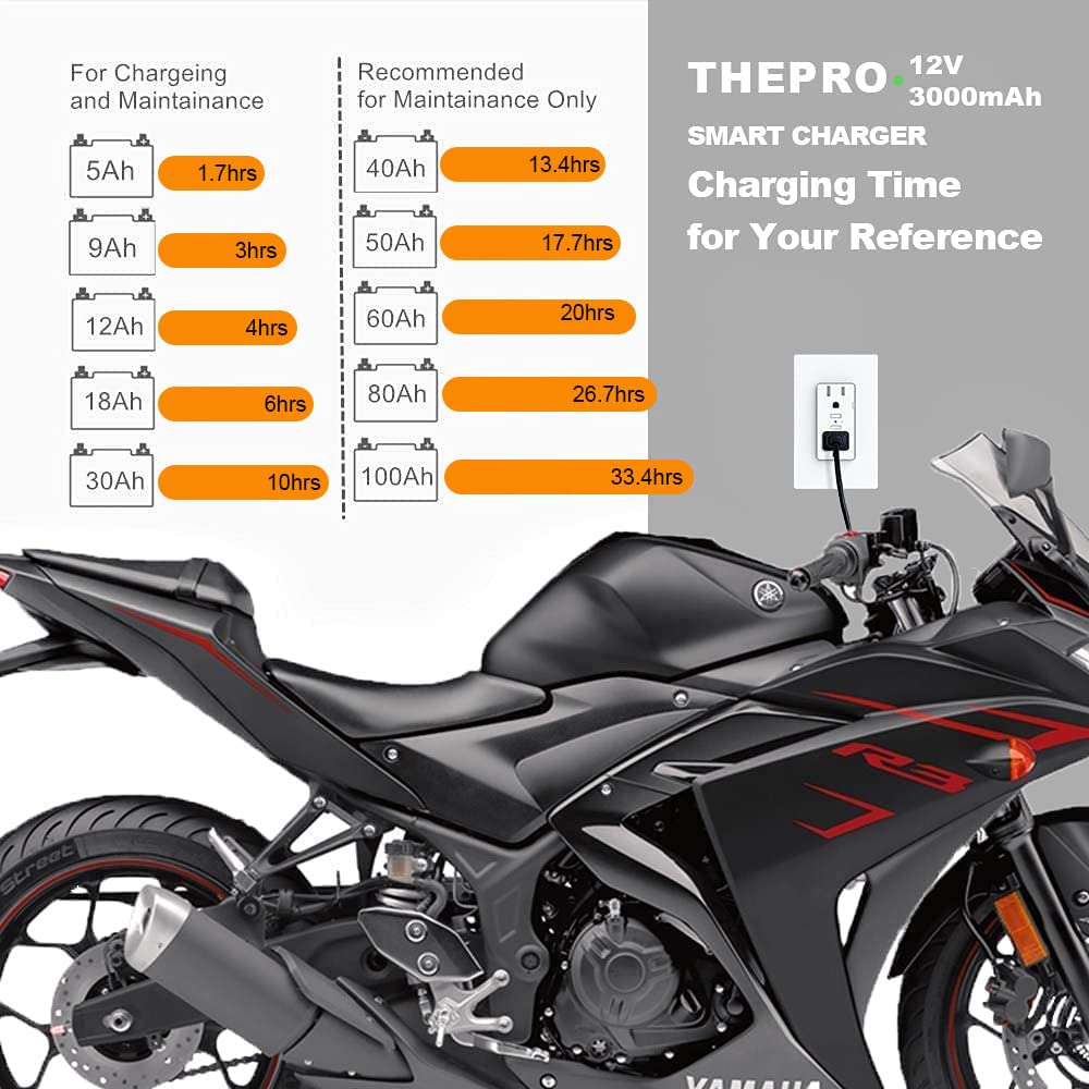 THEPRO 12V 3Amp Lithium LiFePO4 Battery Charger, 14.6V Smart Charger, 12.8V Lithium Iron Phosphate Battery Maintainer