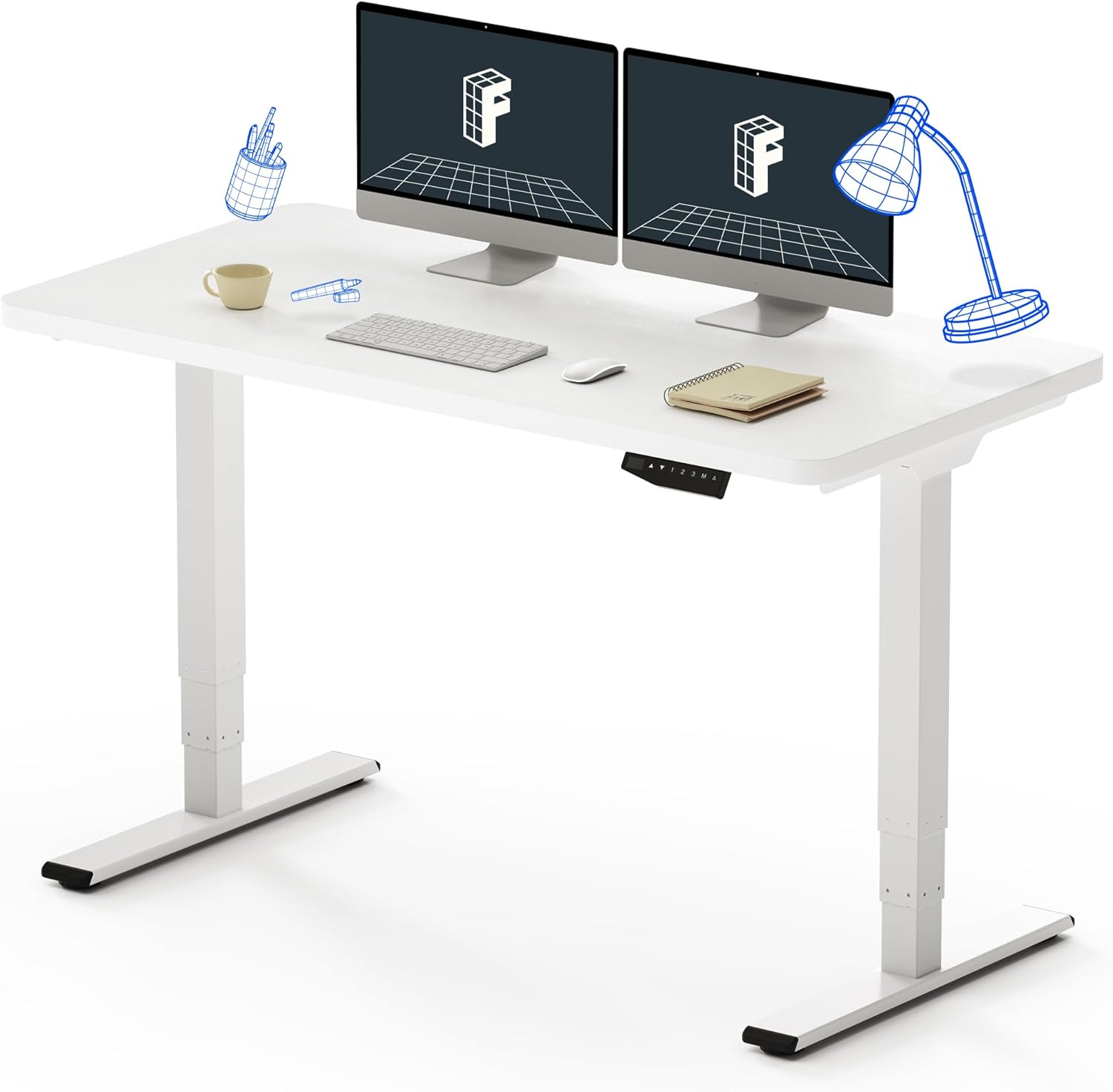 FLEXISPOT Pro 3 Stages Dual Motor Electric Standing Desk 55x28 Inches Whole-Piece Desk Board Height Adjustable Desk Electric Stand Up Desk Sit Stand Desk(White Frame + White Desktop)
