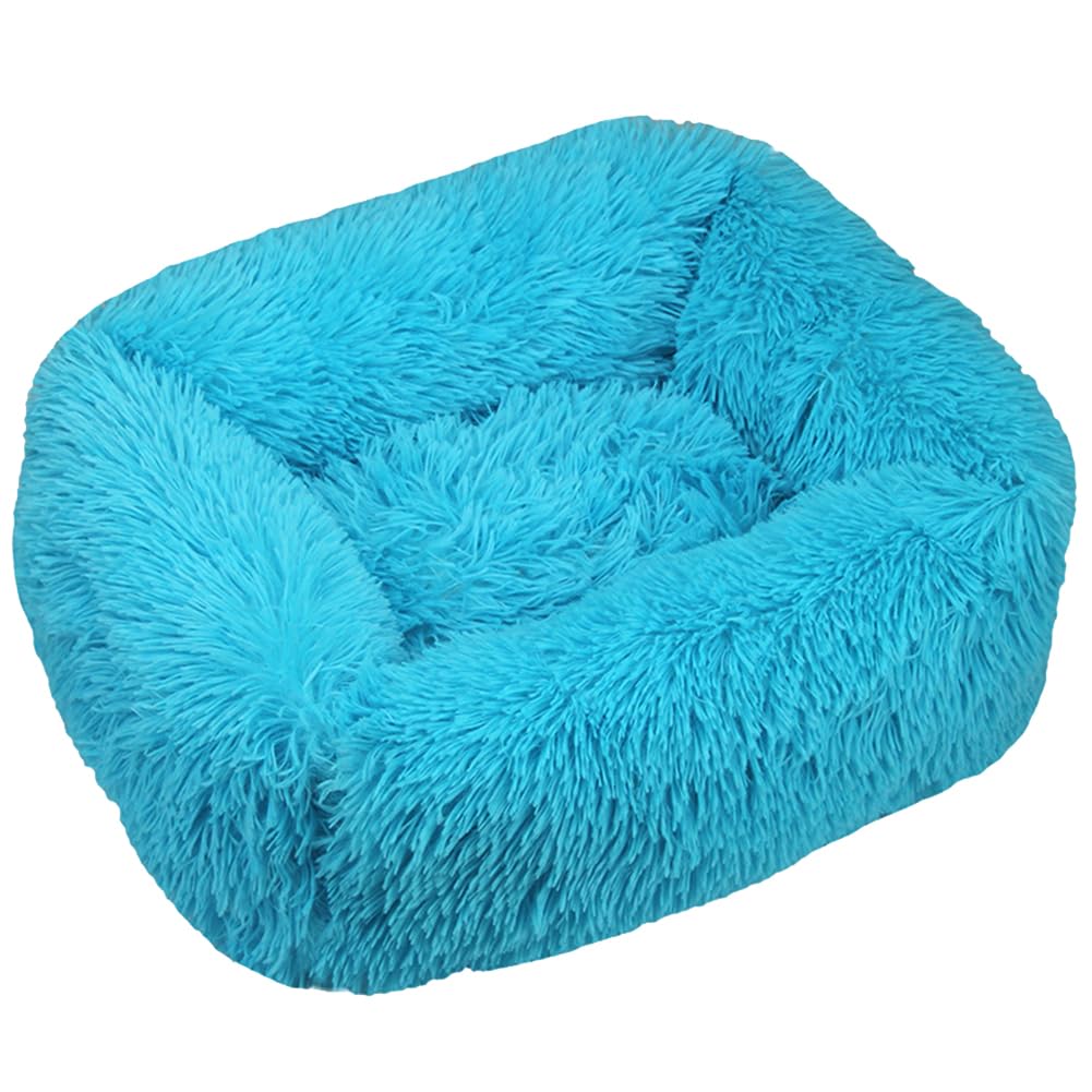 HotYou Plush Donut Dog Bed, Calming Rectangle Bed for Cat Dog 2.5-40KG, Soft and Fluffy Cuddler Pet Cushion Self-Warming Puppy Beds Machine Washable,Blue 1,S 55 * 45 CM（<5KG）
