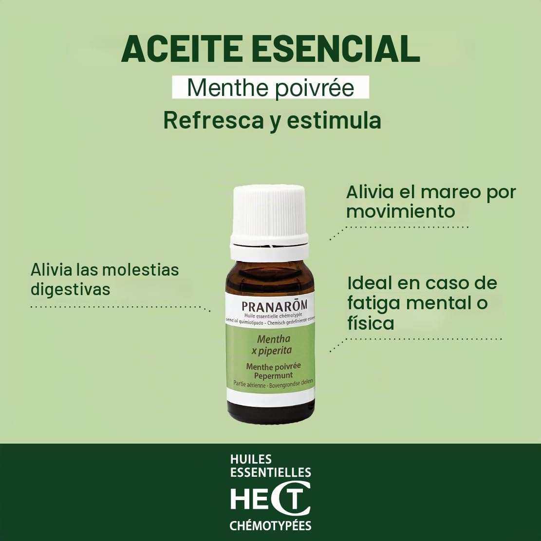 PRANARÔM Aceite Esencial Menta Piperita BIO – Digestión y Tonus – Aceite Esencial Quimiotipado HECT – 100% Puro y Natural – 10 ml