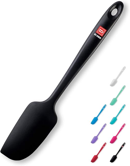 DI ORO® - Small Silicone Spatula - 315ºC Heat-Resistant Dough Scraper - Ergonomic Seamless One-Piece Design - Non-Stick Silicone with Stainless Steel S-Core Technology (Black Small)