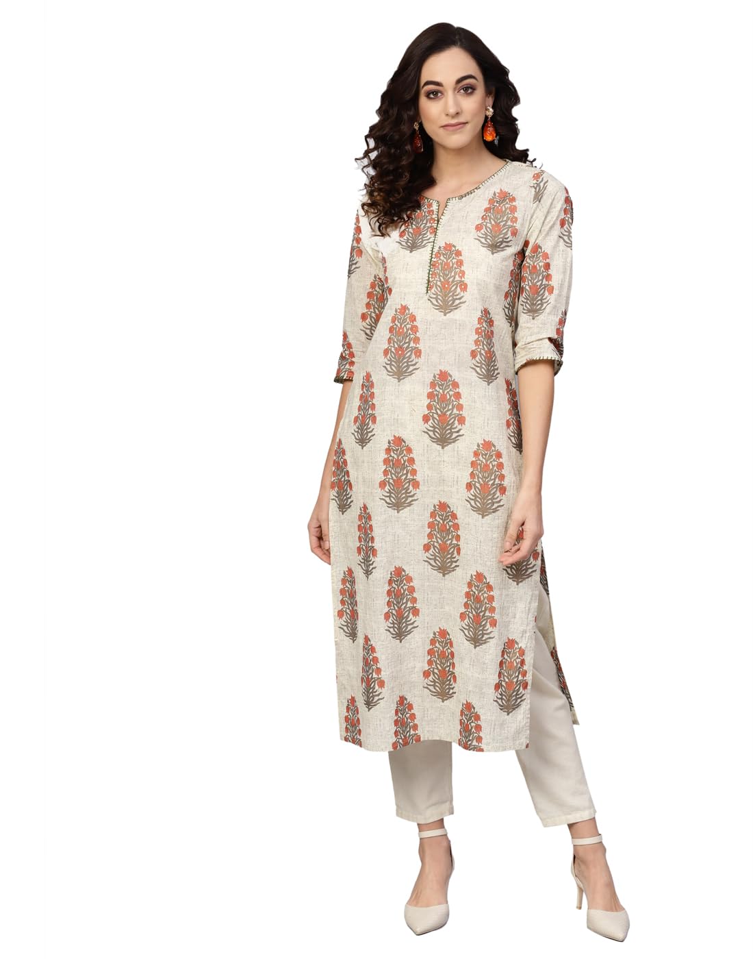 Women's Cotton Straight Fit Straight Cambric Floral Printed Kurta-image-37
