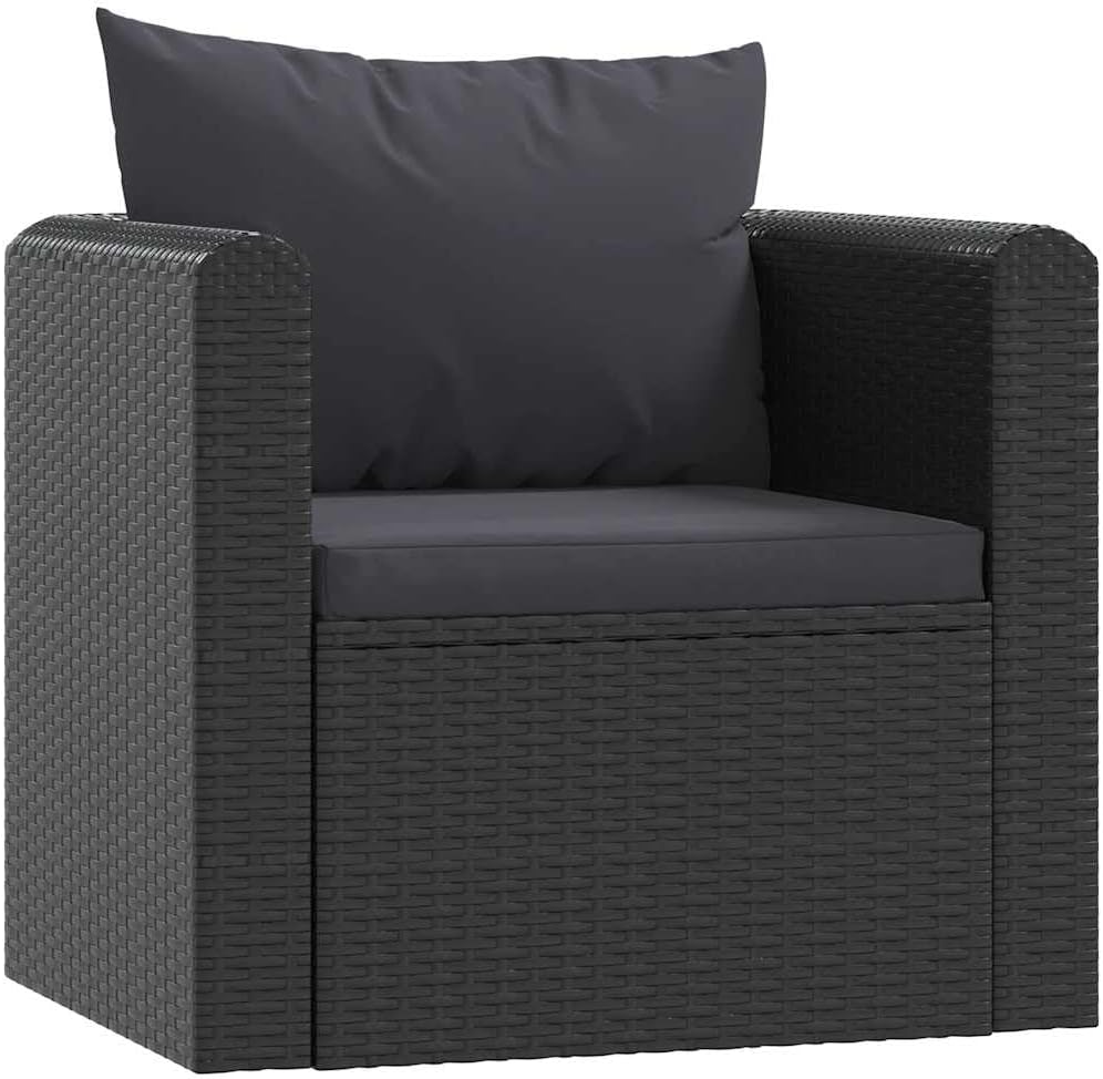 vidaXL Two-Piece Patio Sofa Set – Comfortable Outdoor Seating with Cushions - Durable Steel Frame and Handwoven PE Rattan - Black