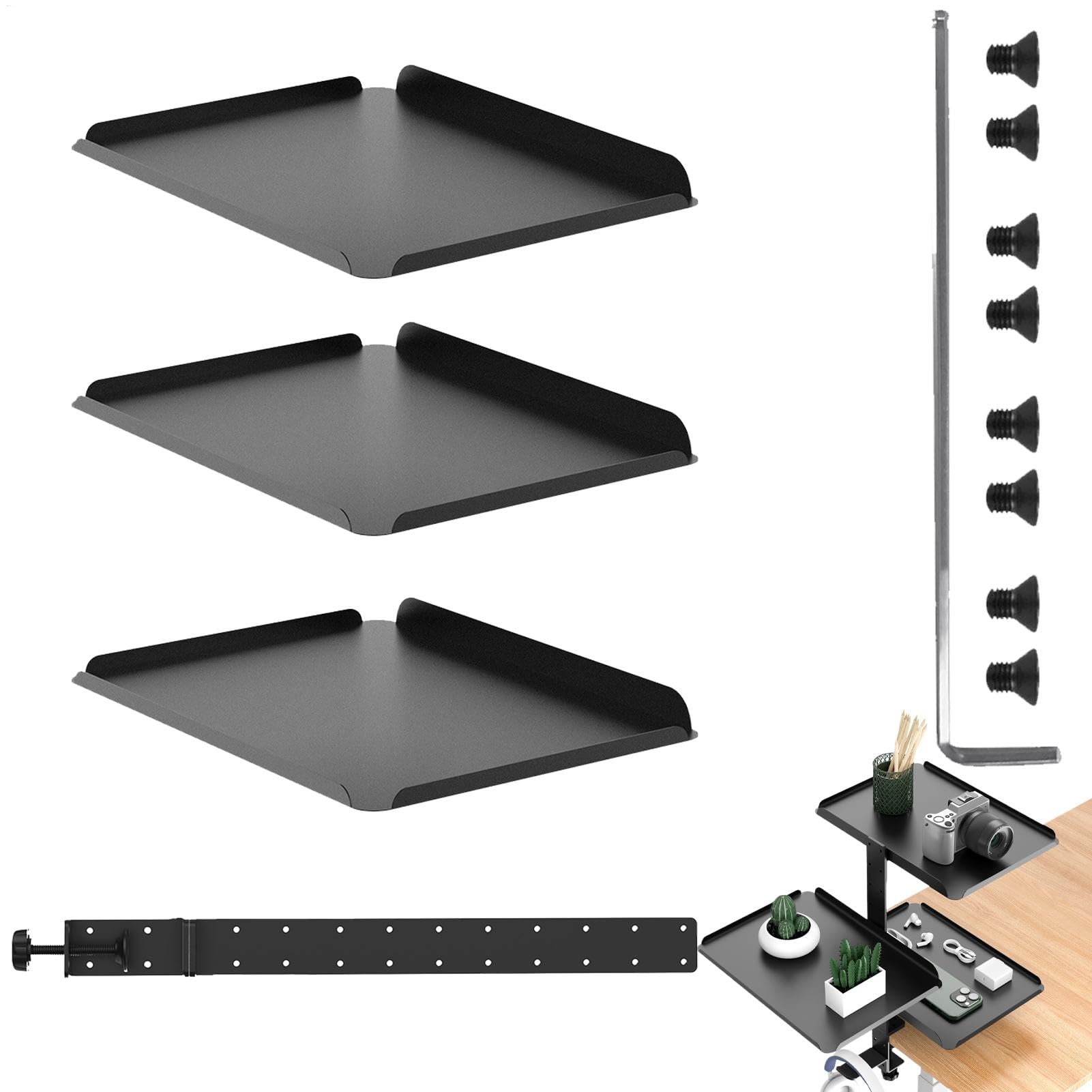 Sotto la scrivania, mensola a morsetto per la scrivania, scaffale laterale per desktop a 3 livelli, regolabile in altezza, antiscivolo, senza punzonatura, prolunga da scrivania, vassoio, da | Supporto per cuffie antiscivolo regolabile in altezza senza pe