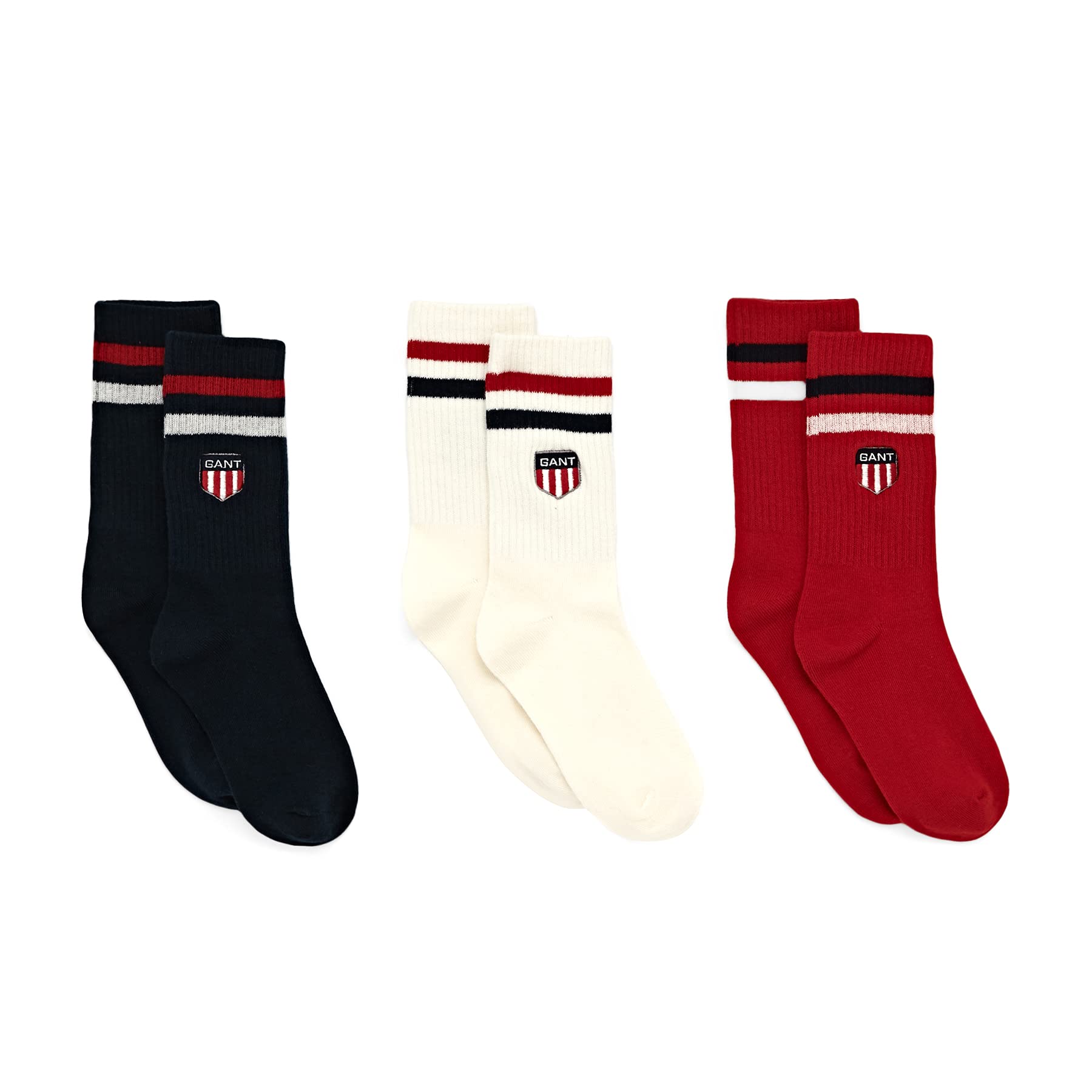 GANT Unisex Teen D1 RETRO SHIELD SOCKS 3-PACK, blau-rot-weiß (DE/NL/SE/PL, Numerisch, 34, 36, Regular, Regular, evening blue - 433)