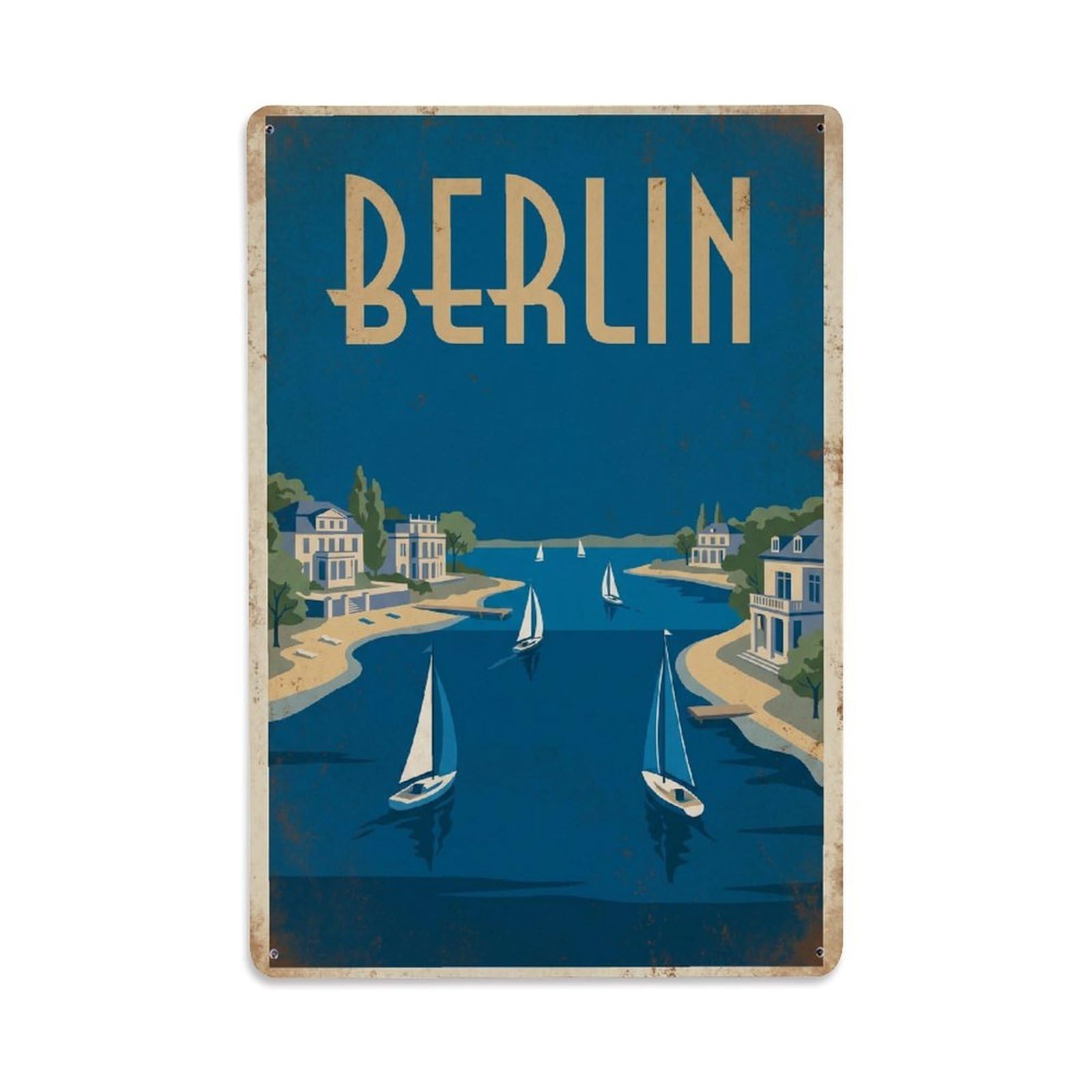 Gead 8X12inch Style Vintage Travel Berlin Germany Sapphire Metal Tin Sign