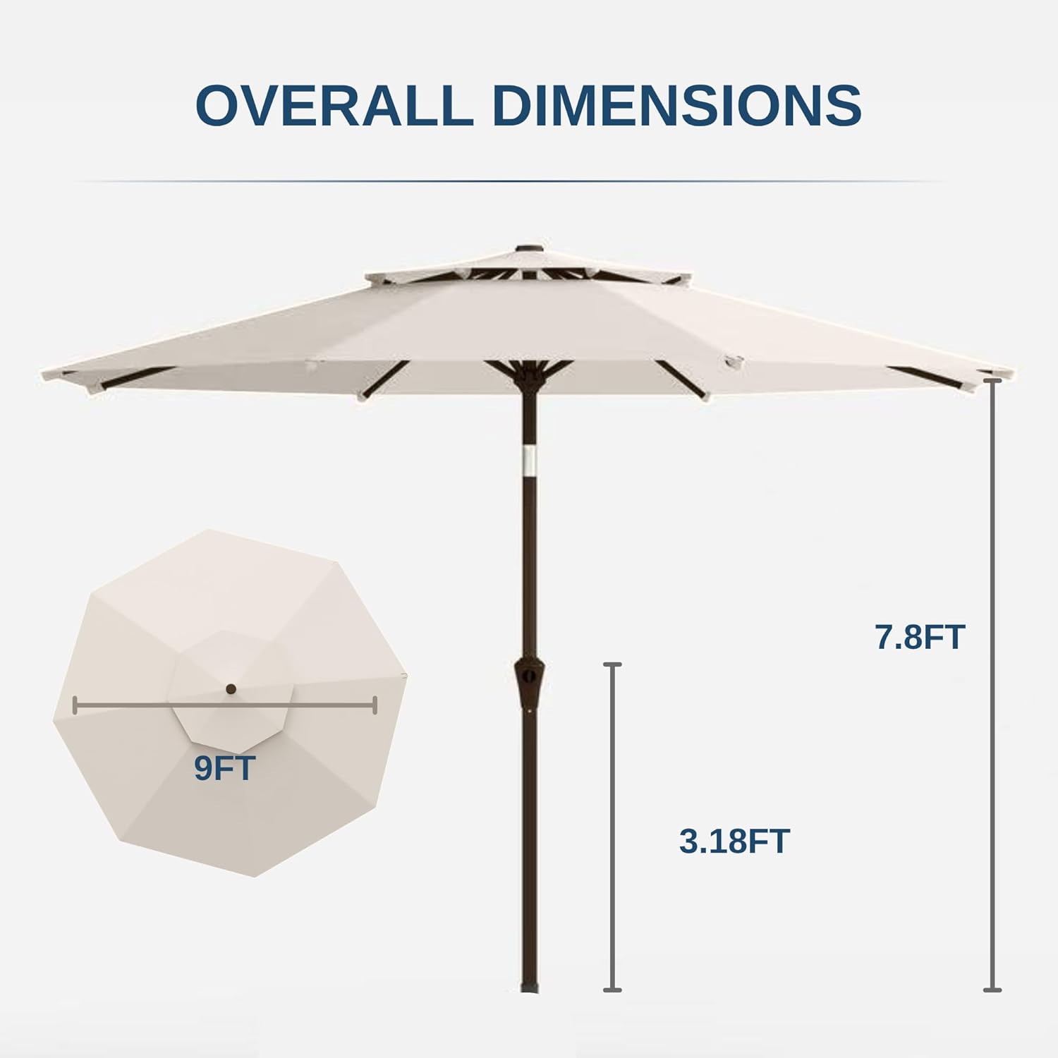 9ft 2-Tiers Patio Umbrella,Outdoor Market Table Umbrella with Push-Button Tilt & Crank | UV Protection,Suit for Backyard,Garden,Pool,Deck(Creamy-white)