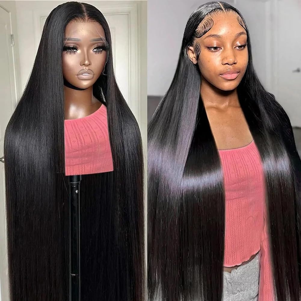 BELE 28 Inch 13x6 Lace Front Wigs Human Hair 180% Density Straight Skinlike HD Lace Front Wigs Pre Plucked Glueless Wigs for Women Straight Lace Frontal Wigs Human Hair Natural Black