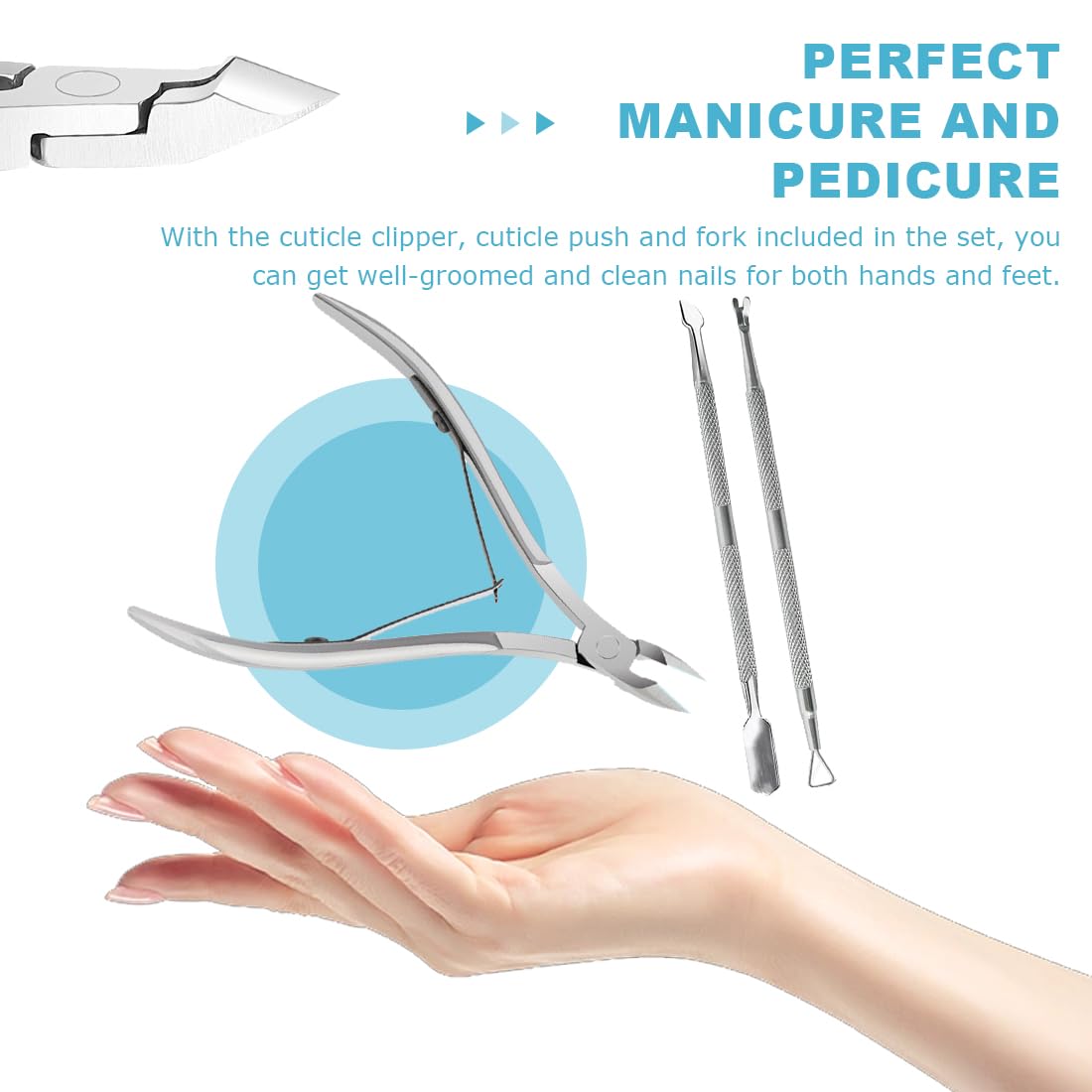 EIHI Juego de 3 cortacutículas de Acero Inoxidable, empujador y Tenedor para cutículas, Tijeras para cutículas, cortaúñas y raspadores, Herramientas de manicura y pedicura para manicura y SPA