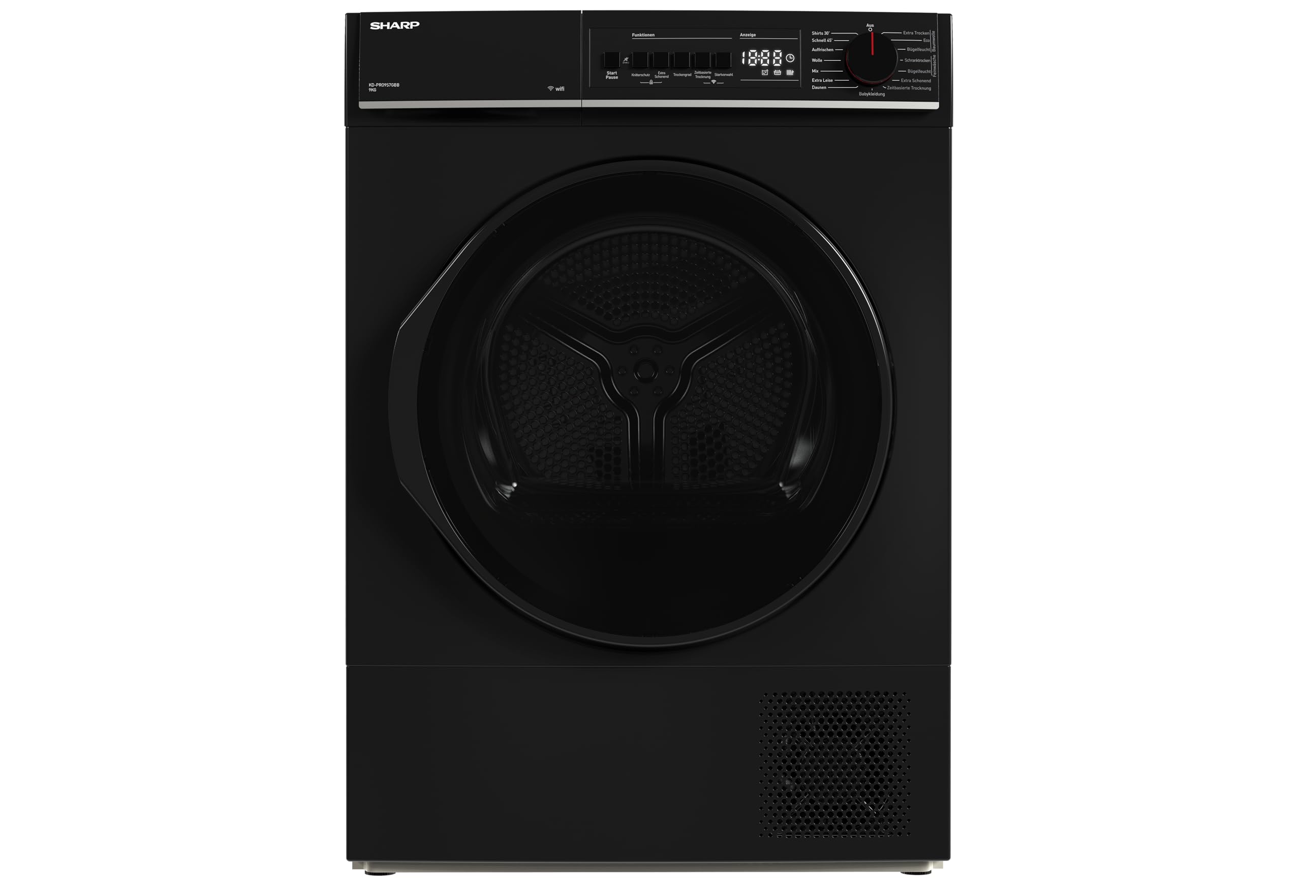Sharp KD-PRO9S7GBB-DE Wäschetrockner 9kg B WiFi 15 Trockenprogramme Schwarz
