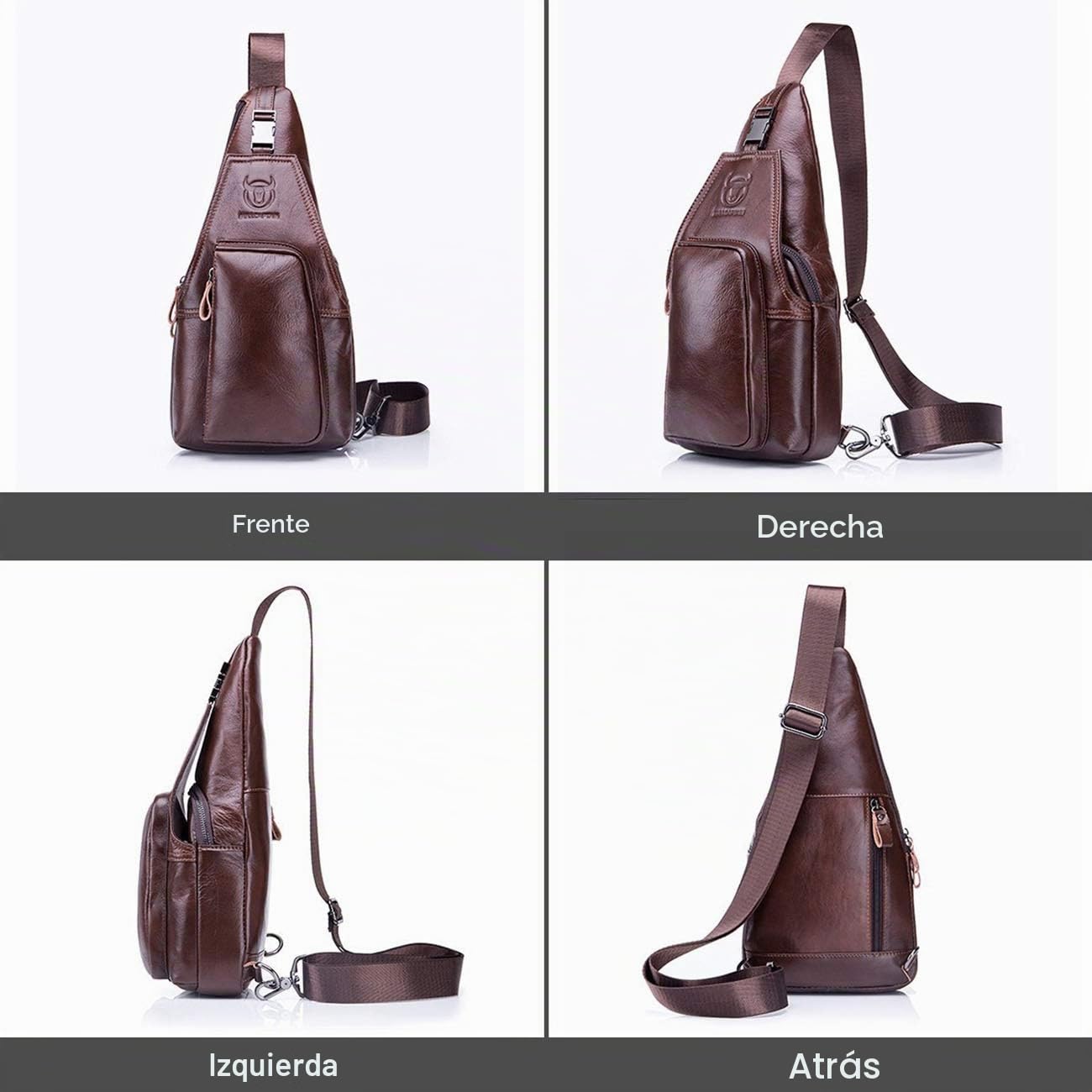 BULLCAPTAIN Bolso Hombres de Pecho Bolsa Bandolera, Mochila de Cuero Autentico Bolsos de Mochila Mochila Messenger Bag Daypack para el Negocio Casual Sport Hiking Travel Marrón