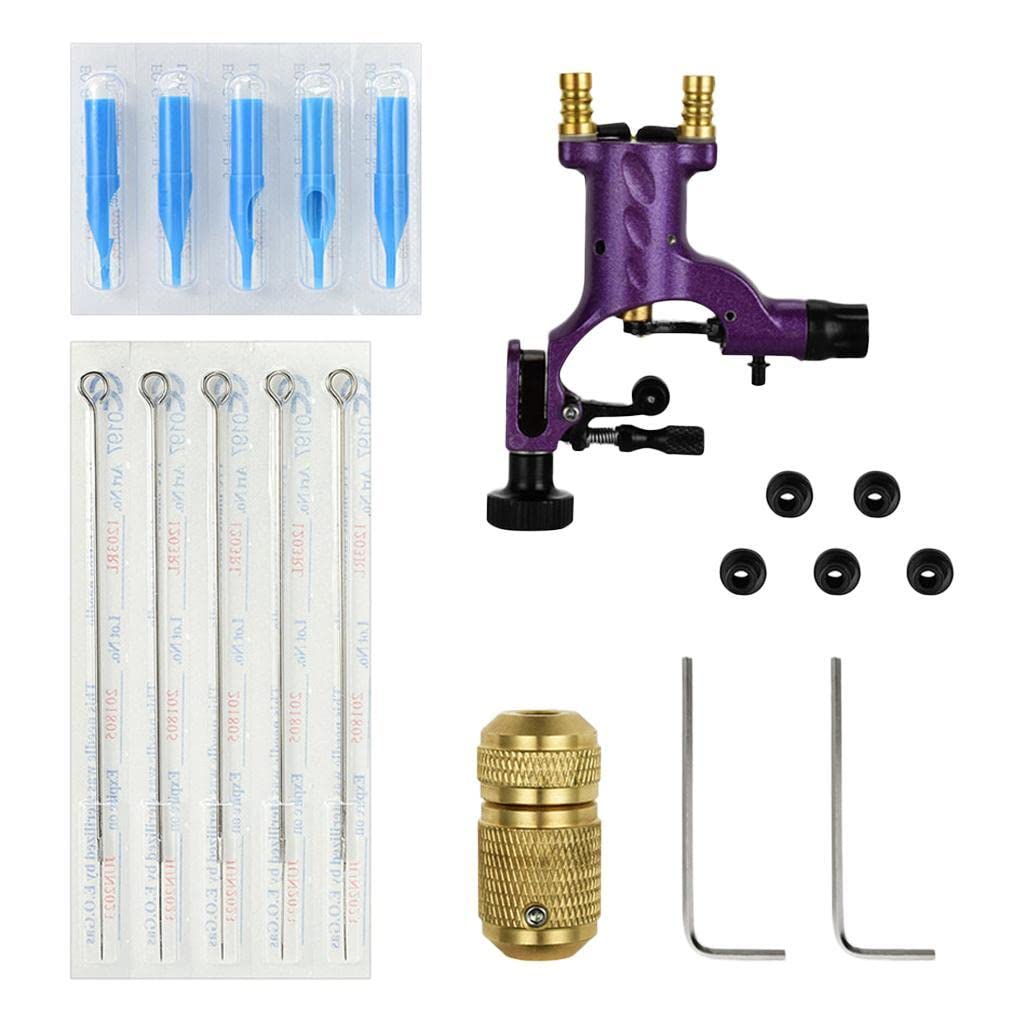 UJEAVETTE® Portable Pro Rotary Tattoo Machine Kit Grip Tattooing Needle Tips Set Purple