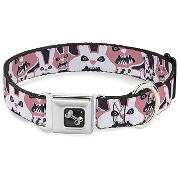 Buckle-Down Angry Bunnies Gray/Pinks Dog Collar Bone, Large/15-26