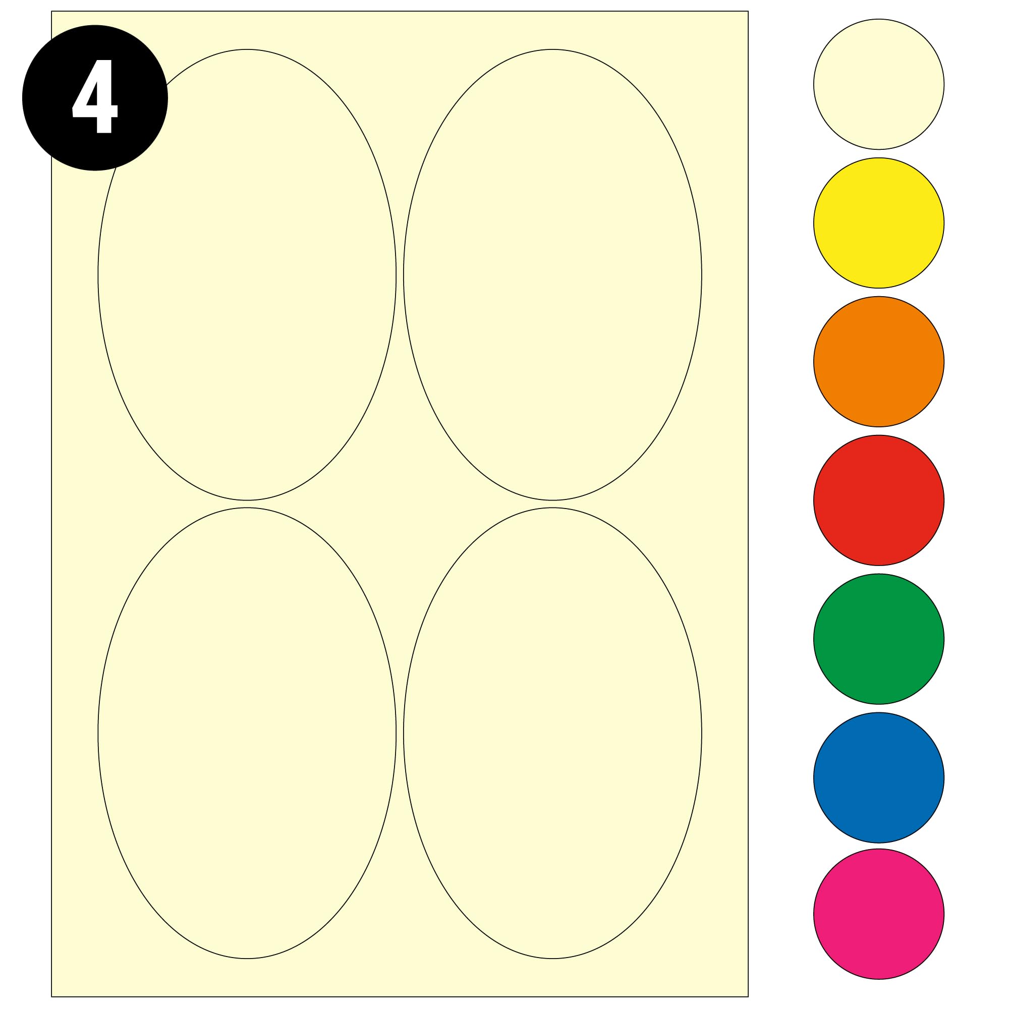 L&B Colour Range - Oval Labels – 3 Sizes & 7 Vibrant Colors – A4 Sheet – Compatible with Laser & Inkjet Printers (Cream, 4 Labels Per Sheet - 100 Sheets)