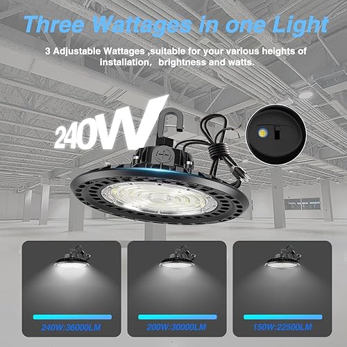 Miniatura 2 de Luz LED de alta bahía súper brillante regulable AC100-277V 240W 36000LM 5000K DLCETL luces de 6 pies con enchufe de EE. UU., luz LED de alta bahía,