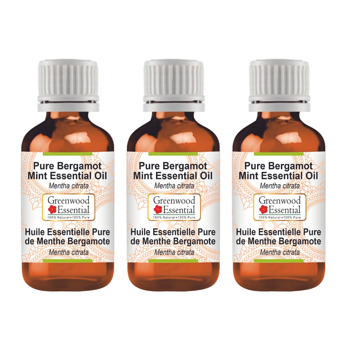 Greenwood Essential Puro Bergamotto Menta Olio Essenziale (Mentha Citrata) 100% Naturale Qualità Terapeutica Distillata a Vapore (Set di tre) 100ml X 3 (10 once)