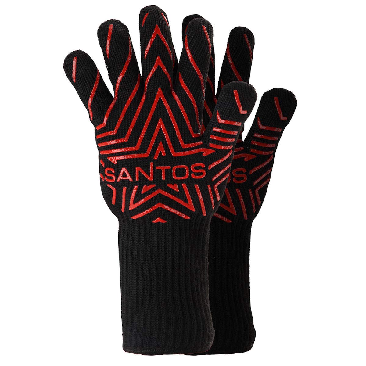 SANTOS Grillhandschuhe hitzebeständig bis 350 °C – aus Aramid-Fasern – rutschfest & flexibel – Schutz für Hände & Unterarme – mit Baumwollfutter – universal