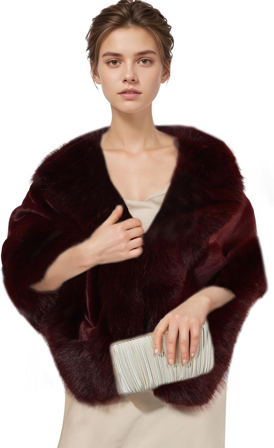 SUKUTU Faux Fur Shawl Winter Warm Luxury Cloak Coat Wrap Cape for Party Weeding Party Evening Dresses
