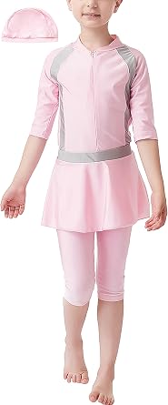 AUBIG Muslim Swimsuit for Kids Girls Long Sleeve Full Coverage Burkini Swimwear Quick Dry Modest Islamic Bathing Suit