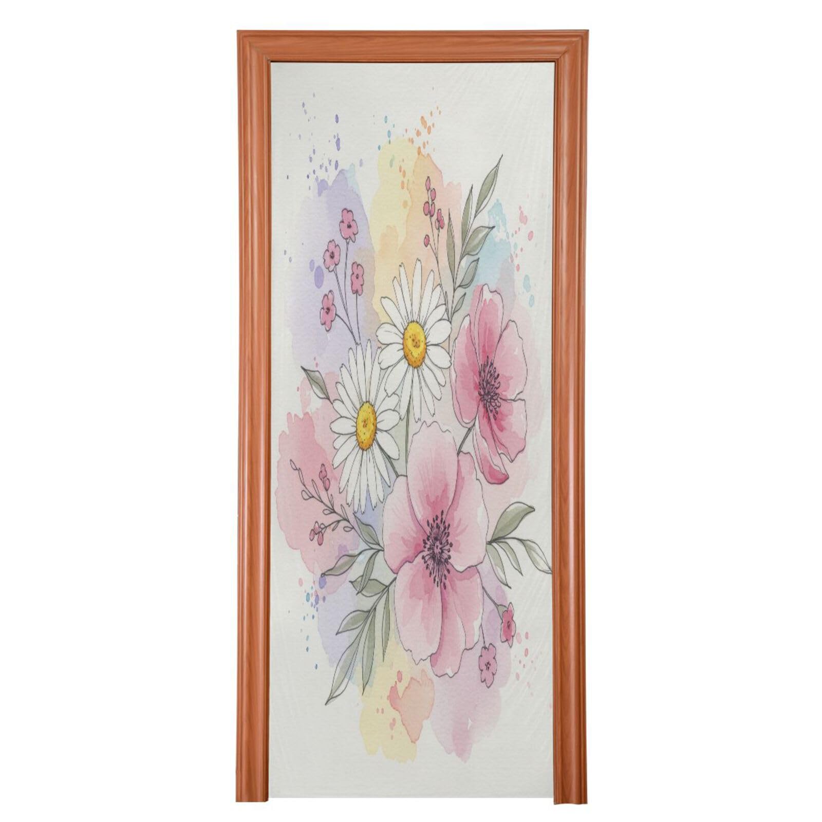FLildon Watercolor Flowers Door Cover Decoration, Party Accessory Porch Decor for Festive Ornament Room Door Covers 32 x 79 Inch
