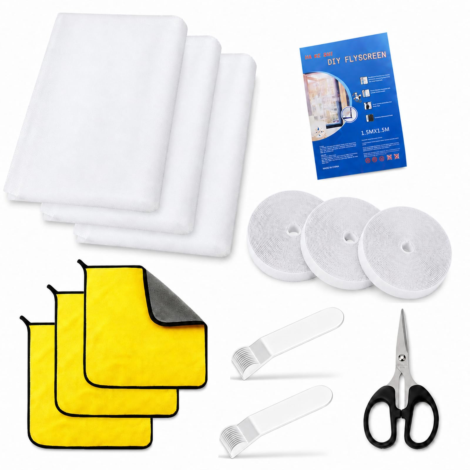3 Pack Fly Screens for Windows, 130 x 150 cm White Self-Adhesive Mesh
