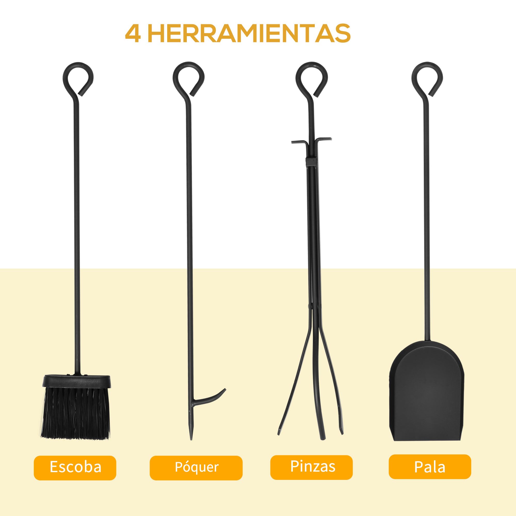 HOMCOM Estante para Leña Estantería de Almacenamiento para Chimenea Soporte para Leña con 4 Herramientas para Interior y Exterior 46x30x70 cm Carga 100 kg Negro