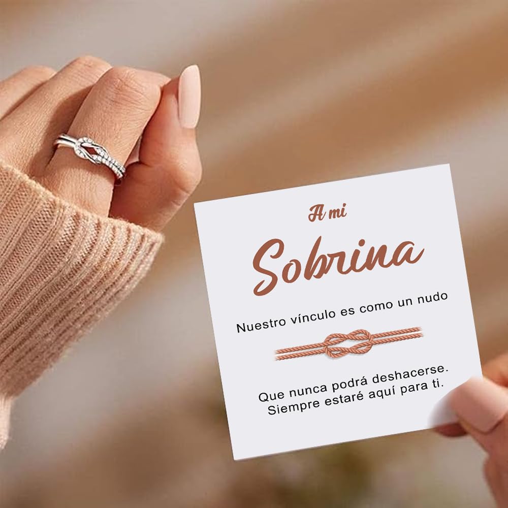 Bramart Anillo Nudo Mujer Sobrina anillo Sobrina en Plata de Ley 925 Idea Regalo sobrinas para ella Navidad Cumpleaños ajustable - Estuche con DEDICATORIA incluido