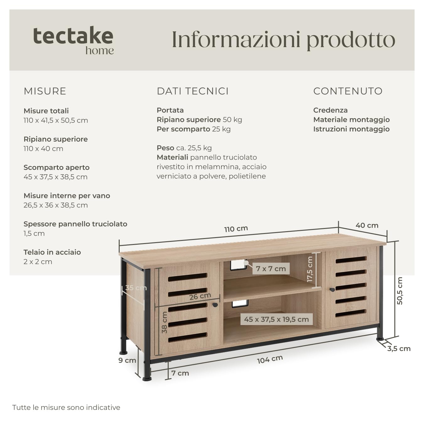 Armadio-TV Tectake 4 Compartimenti Magneตic porte Living Room - Dettaglio
