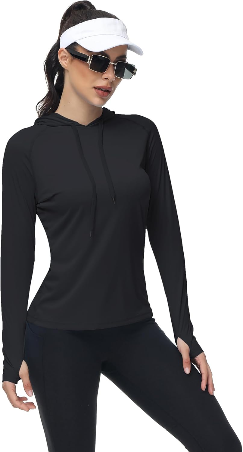 Women's UPF 50+ Sun Protection Hoodie Hiking Shirt Solid Long Sleeve Surfing T-Shirt Quick Dry Lightweight Outdoor Shirts