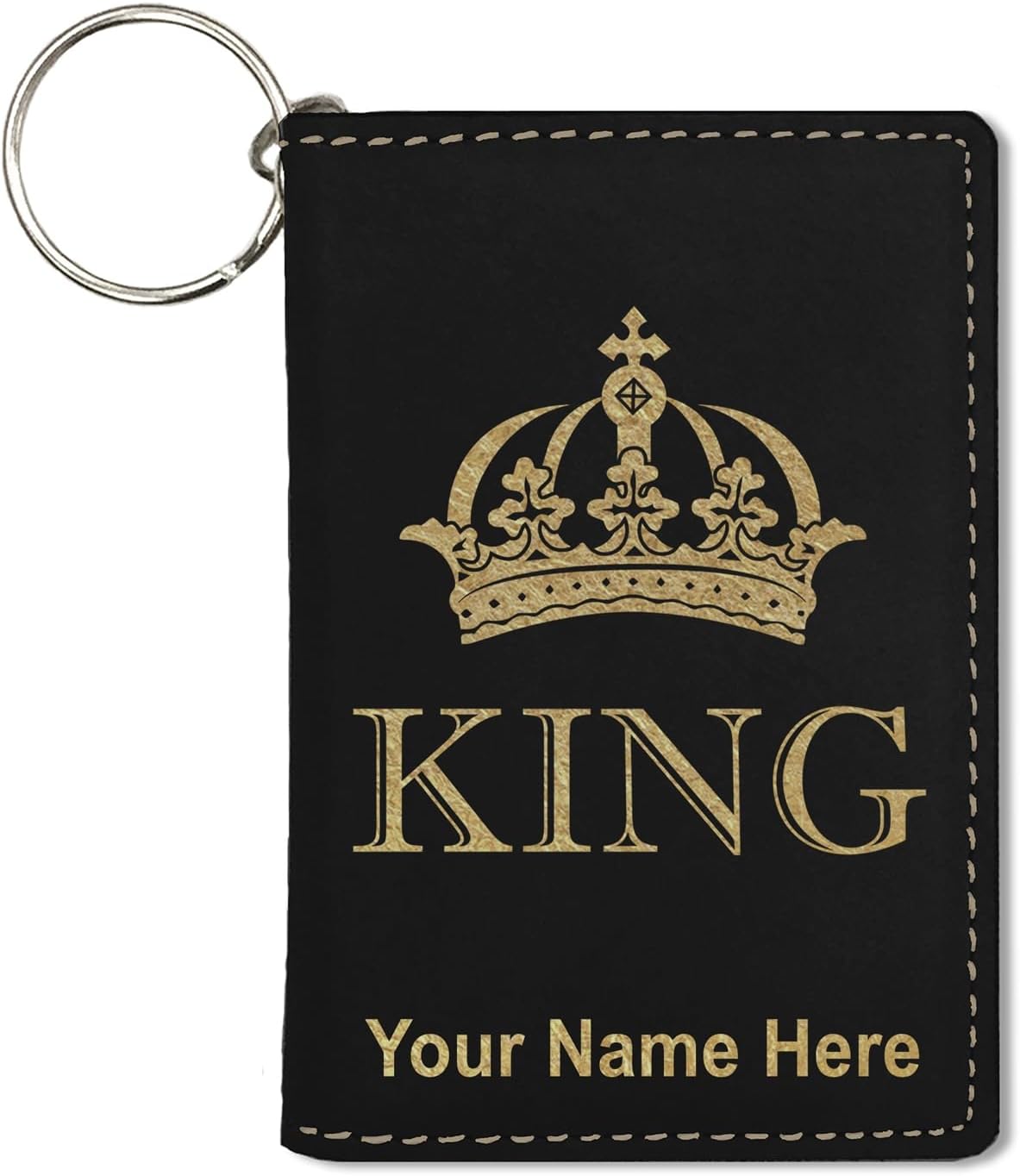 LaserGram ID Holder Wallet, King Crown, Personalized Engraving Included (Black with Silver)