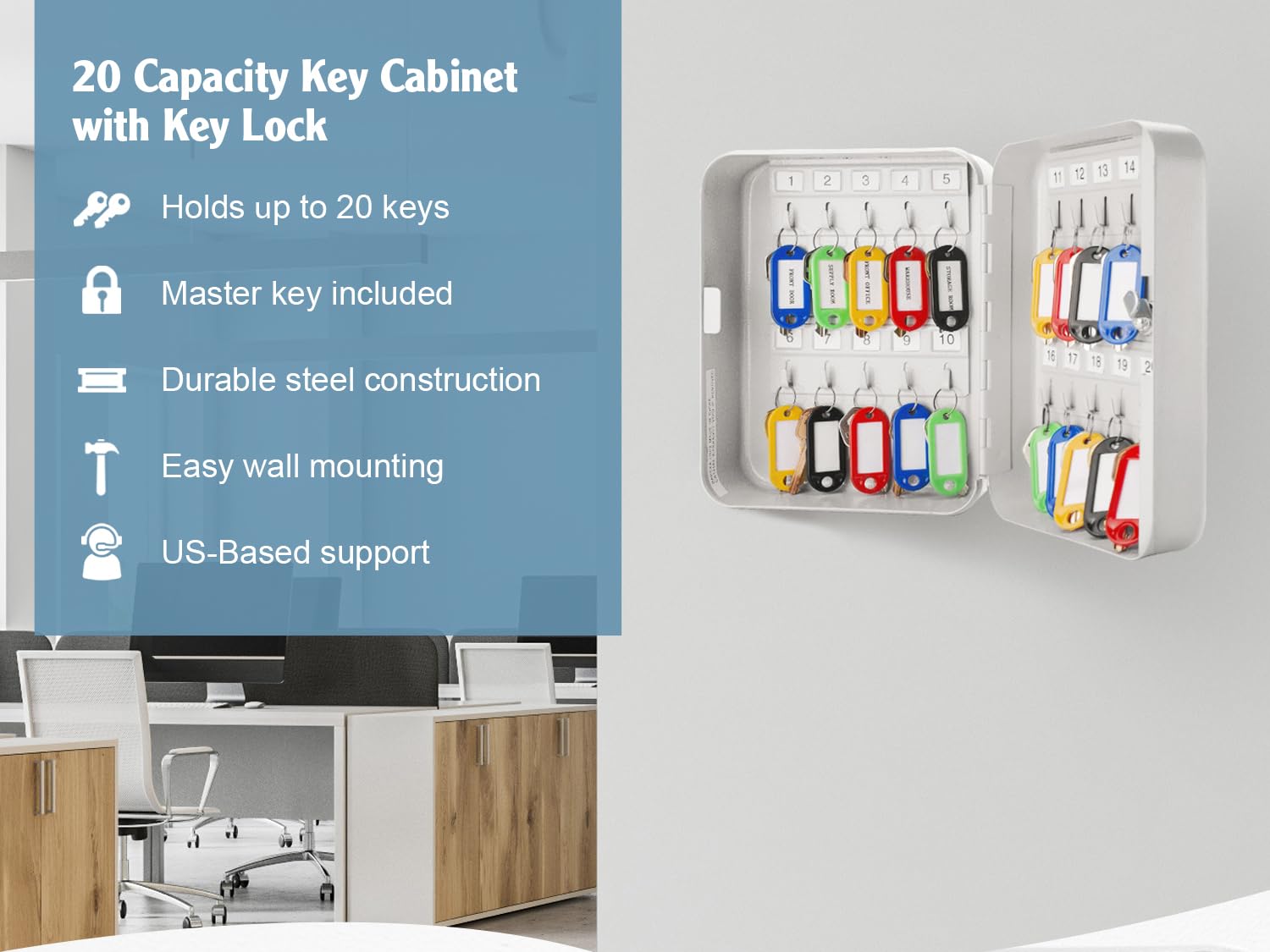 BARSKA CB12482 Key Lock 20 Position Key Cabinet Lock Box Grey