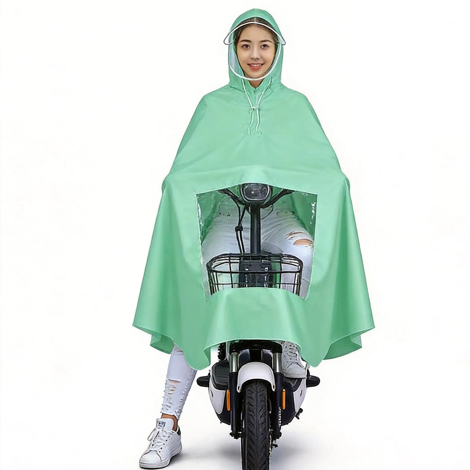 [Alaiyaky] レインポンチョ 自転車 バイク用 レインカッパ 雨がっぱ 透明窓 レインカバー 雨合羽 レインウェア 足元が見える レディース メンズ 自転車カッパ リュック対応 携帯に便利 コンパクト 梅雨 豪雨対策 防風防水 通勤通学 多色 - 2