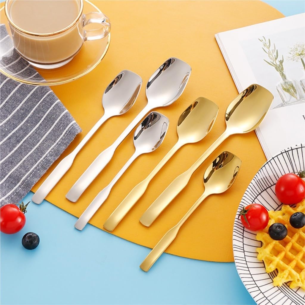 Spoons, Spoons Creative Simple Stainless Steel Ice Cream Spoon Square Household Ice Cream Spoon Dessert Spoon Coffee Spoon(Silver)