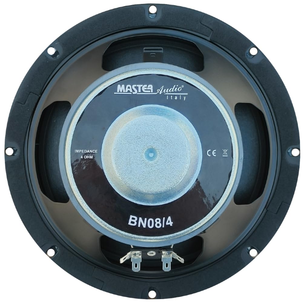 Kit Set para Master Audio BN08/4 1 woofer Profesional 20 cm 200 mm 8" diámetro, 250 vatios rms 500 vatios máx., impedancia 4 Ohm, sensibilidad 95,5 db, Puertas, Puertas, para Coches, 1 Pieza