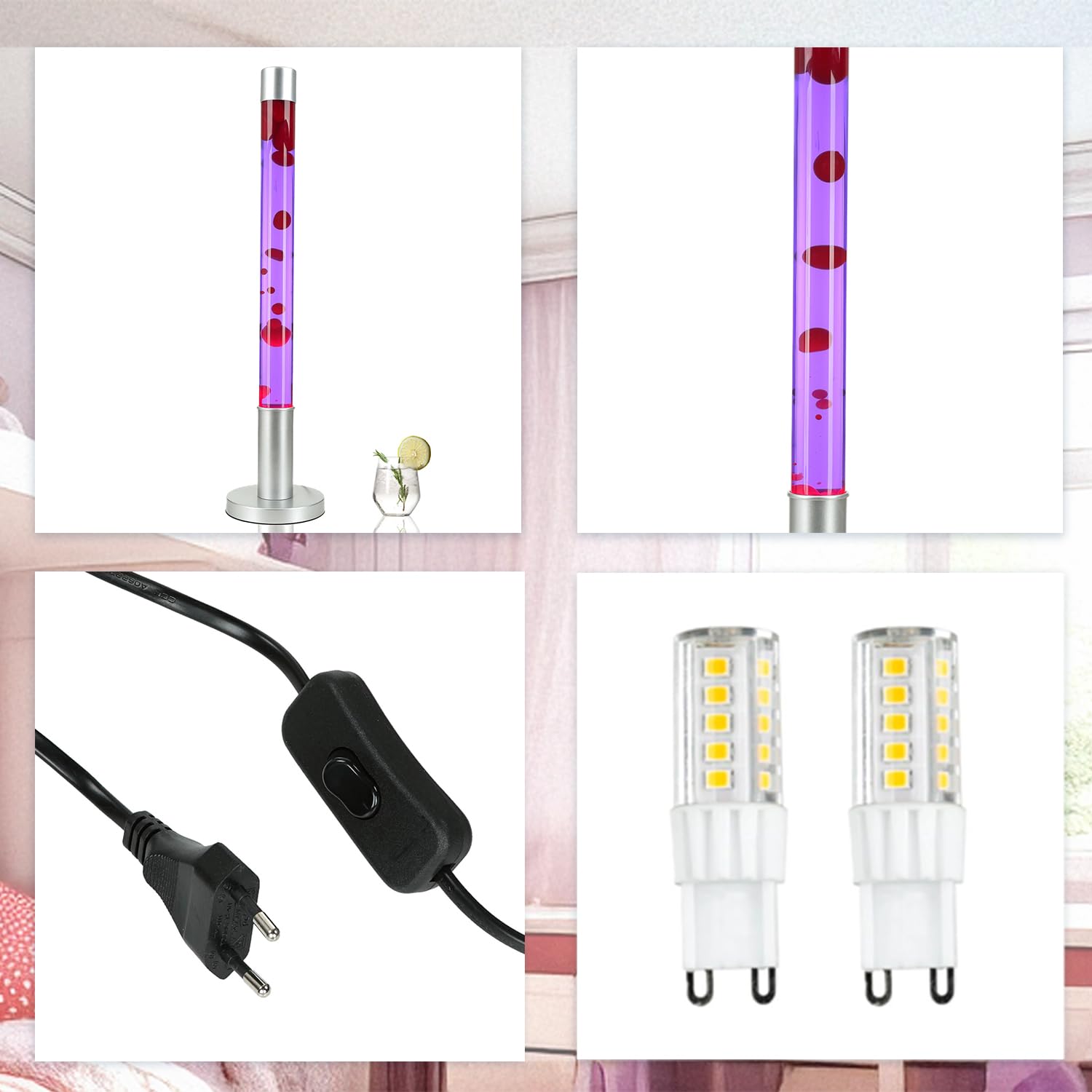 Retro lampa lawa XXL duża, lampa podłogowa fioletowo-czerwona, magiczna, tajemnicza, uspokajająca, 76 cm, G9 50 W z przełącznikiem kablowym, w tym żarówka, lampa lawa