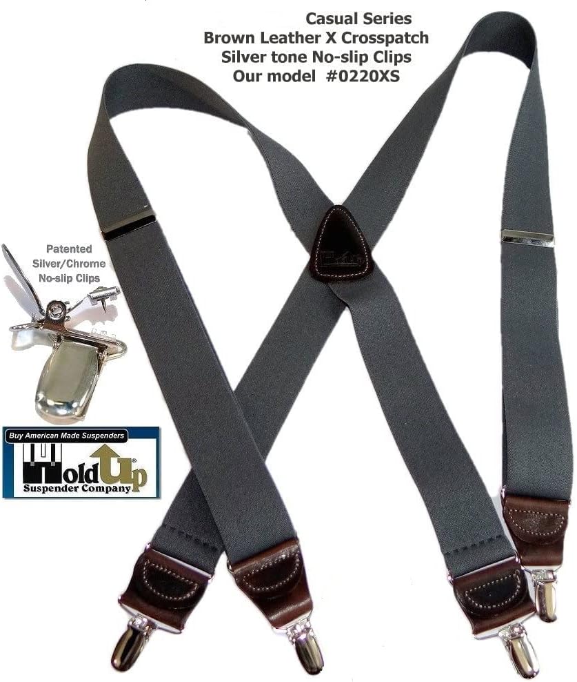 Hold-Up Casual Series Suspenders for Men In the Traditional X-Back Style with USA Patented No-Slip Clips