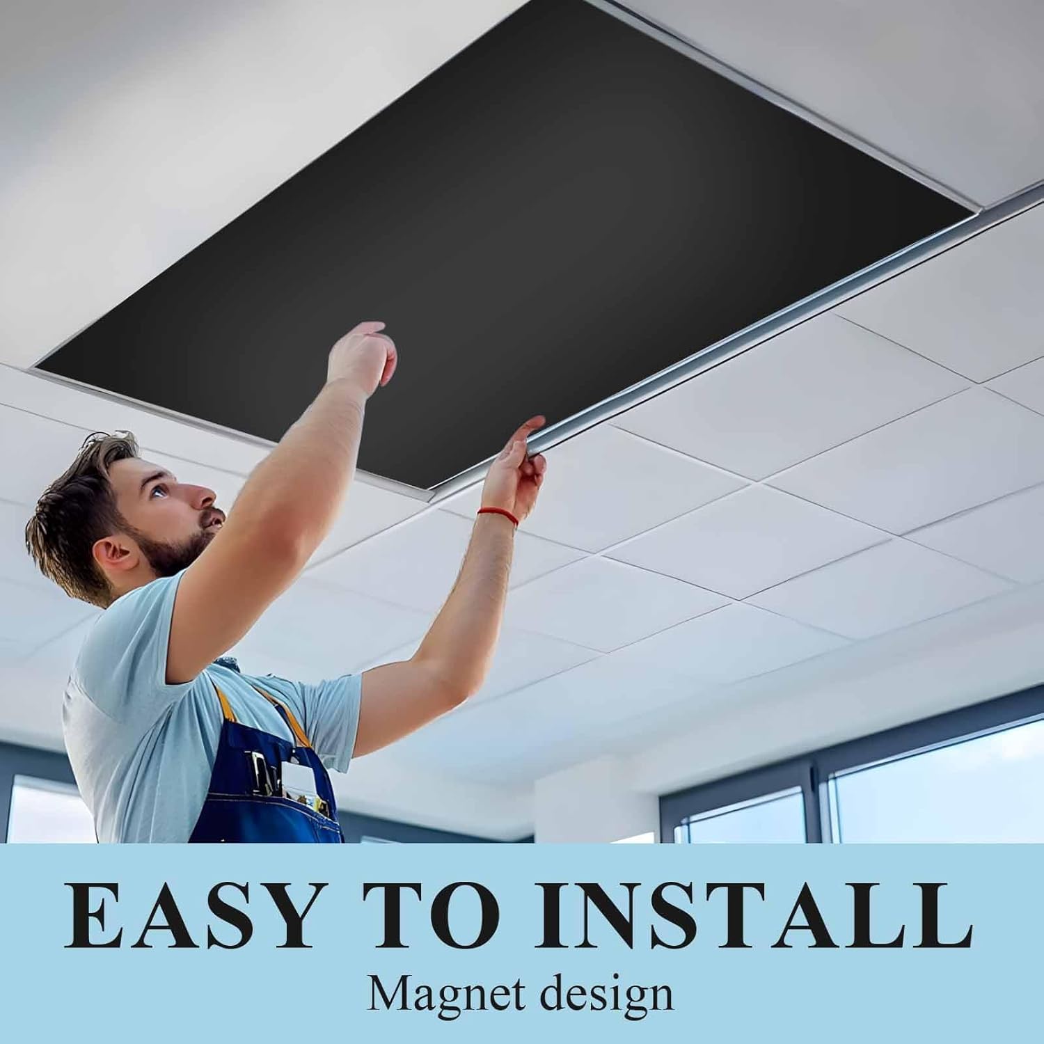 Fluorescent Light Covers for Drop Ceiling Monochrome Black Magnetic Light Filters, Classic Pure Color Ceiling Shade Filters for Home Classroom Office,2x4 ft,4Packs