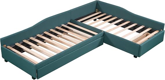 YOPTO Upholstered Double Twin Size Linen Daybed with Trundle and Drawer,Bedroom Wood Sofa Bed Frame w/Slats Supported,No Box Spring Needed,for Apartment,Guest Room,Kids Teens,Green