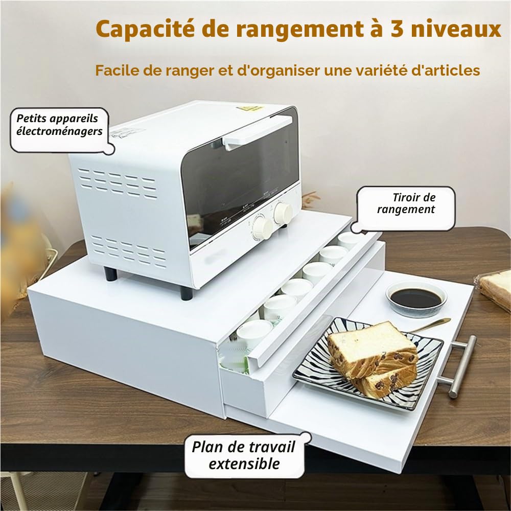 Carrello per microonde a 3 livelli con ripiani scorrevoli in acciaio da cucina per macchine da caffè e piccoli elettrodomestici in acciaio al carbonio da 47 pollici Cucina Sto Solut