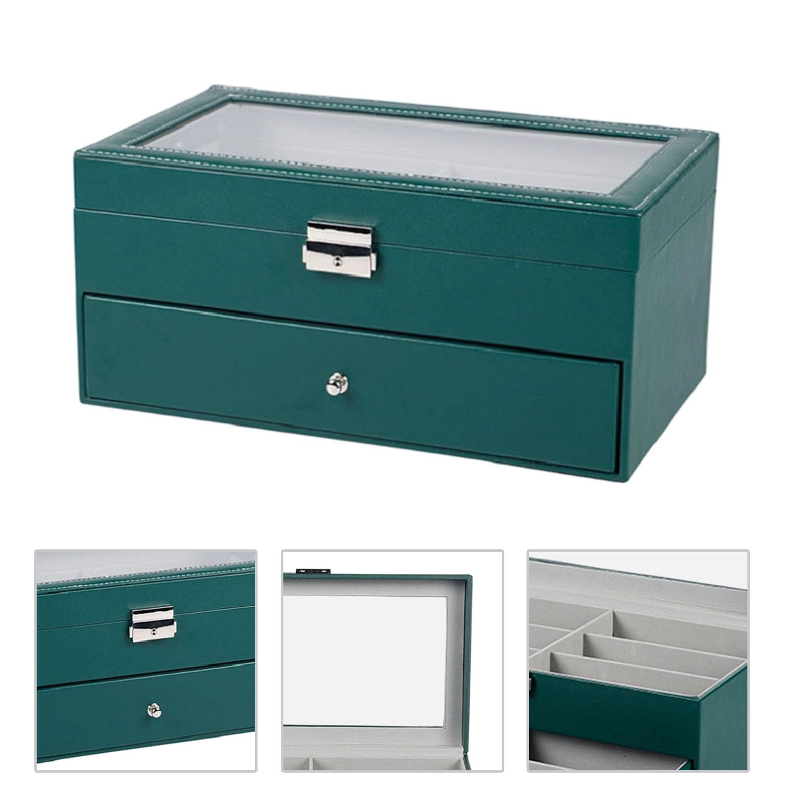 GOWENIC Vetrina per Occhiali da Sole in Pelle PU | Organizer per Occhiali con Serratura a 12 Slot per Orologi Gioielli da Viaggio a Casa