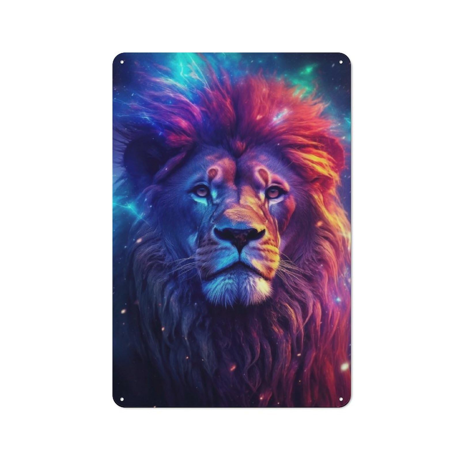 Junmoney Lion Night Galaxy Aurora Metal Sign 30X20cm With For Workshop Wall, Rustic Decor, For Collectors Decorating Workshops And Hobby Rooms