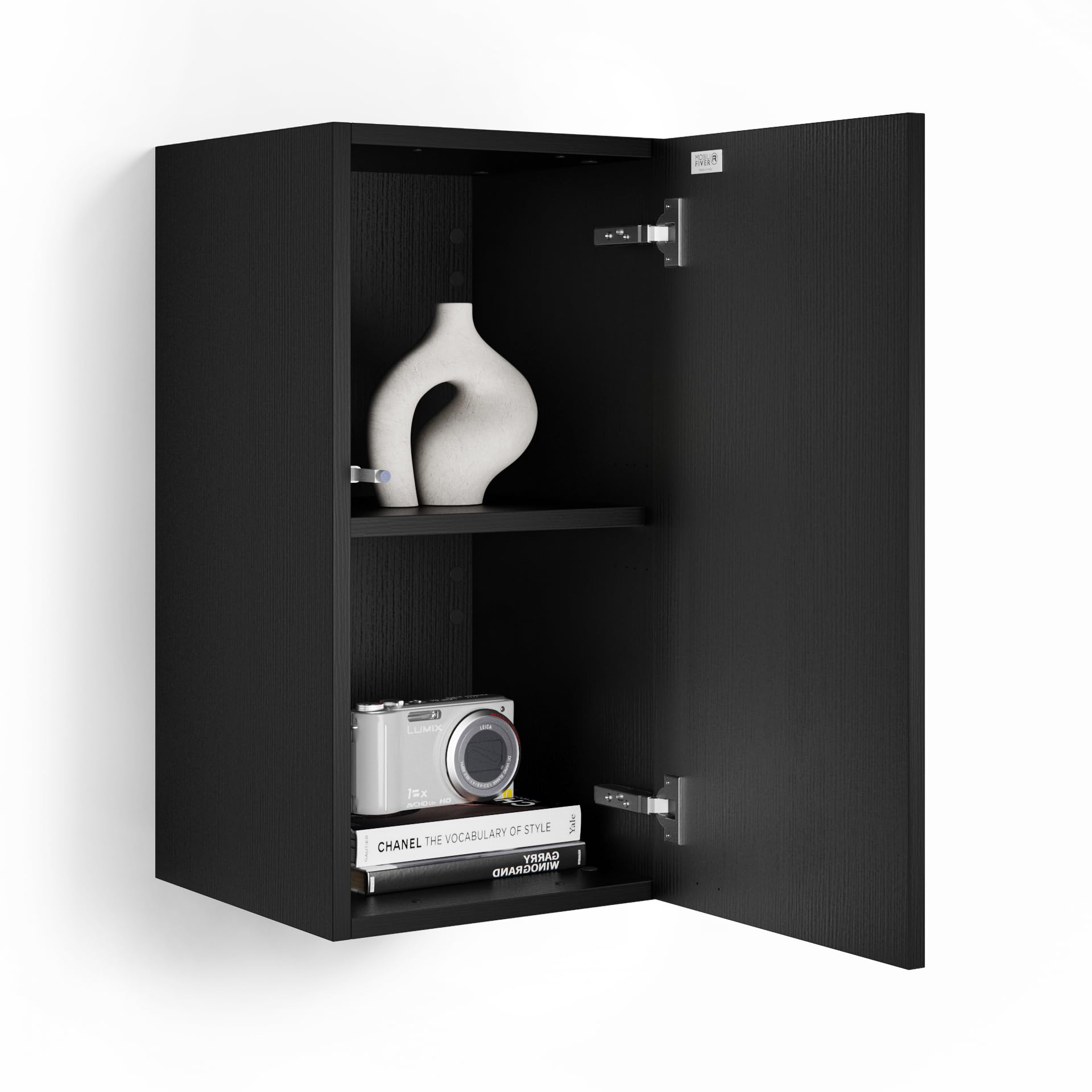 Mobili Fiver, Pensile Easy 70 Con Anta a Ribalta, Nero Frassino, Nobilitato, Pensile per Ingresso, Soggiorno, Ufficio, Made in Italy