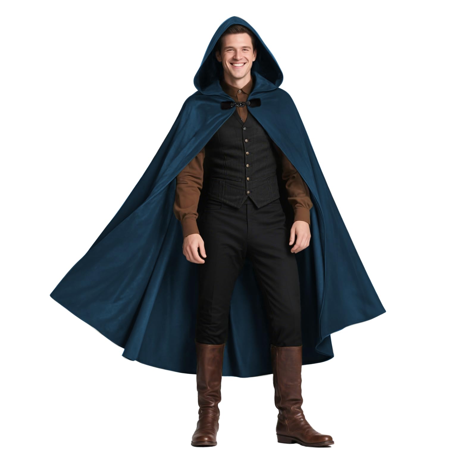 Mystieke tovenaarsmantel voor Halloween, cosplay-kostuums voor mannen, volwassenen, middeleeuwse uniformen, vintage Renaissance-kleding, herenoutfit, tovenaarsmantel, cape (bruin, 3XL